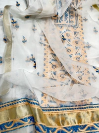 Premium Chikankari Unstiched Dual Tone Embroidered Organza Kurta Dupatta - White, Unstiched