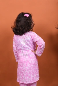 Pink Mulmul Print Chikankari Kids Dress - Pink, 34