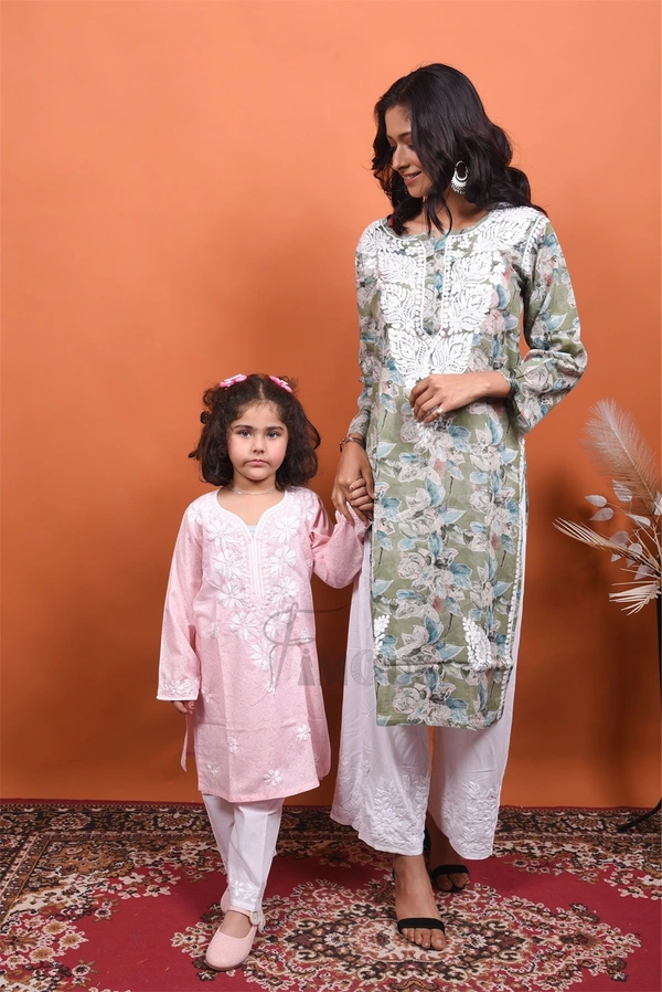 Peach Chikankari Kids Kurti Plazo Sets  - Peach, 22