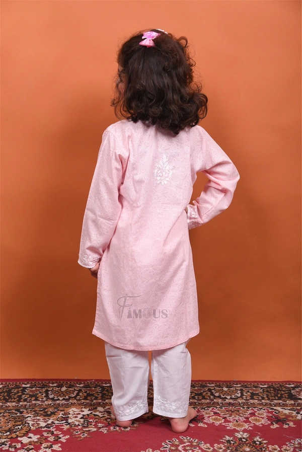 Peach Chikankari Kids Kurti Plazo Sets  - Peach, 26