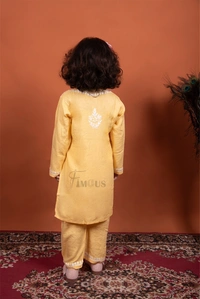 Yellow Reyon Chikankari Kids Dress - Yellow, 22