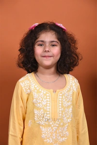 Yellow Reyon Chikankari Kids Dress - Yellow, 22