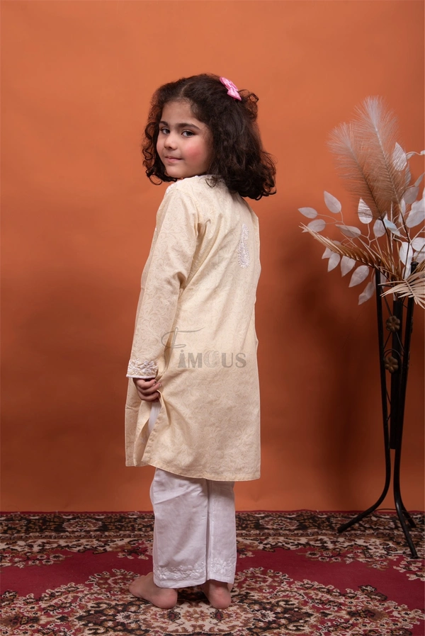 Beige Chikankari Kids Kurti Plazo Sets  - Beige, 26