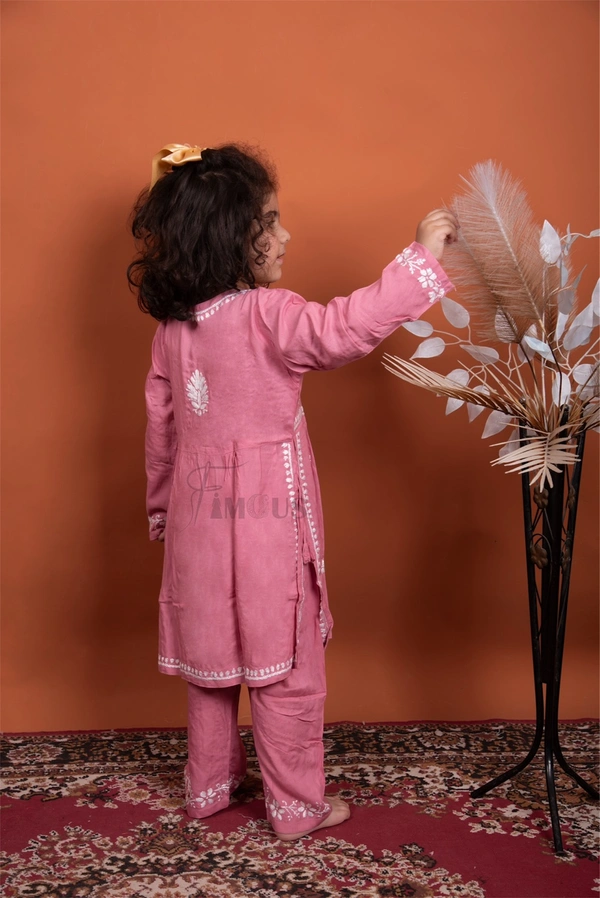 Onion Pink Kids Chikankari Naira Style Dress - Onion Pink, 22