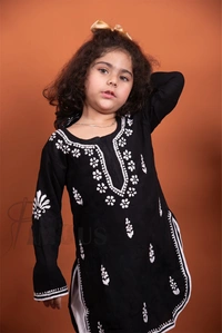 Black Chikankari Kidswear Dhoti Set - Black, 18
