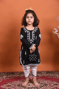 Black Chikankari Kidswear Dhoti Set - Black, 20