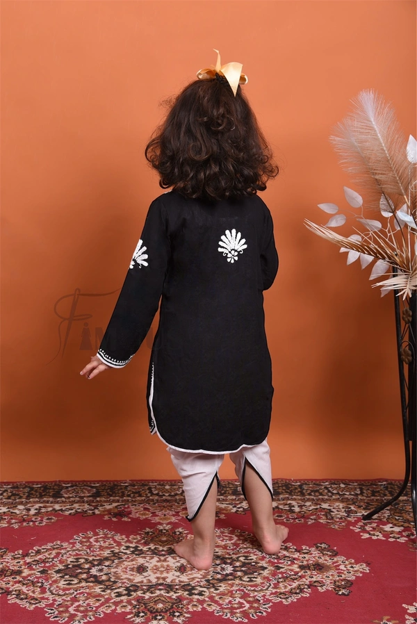 Black Chikankari Kidswear Dhoti Set - Black, 20