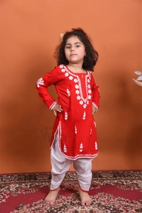 Red Chikankari Kidswear Dhoti Set - Red, 34