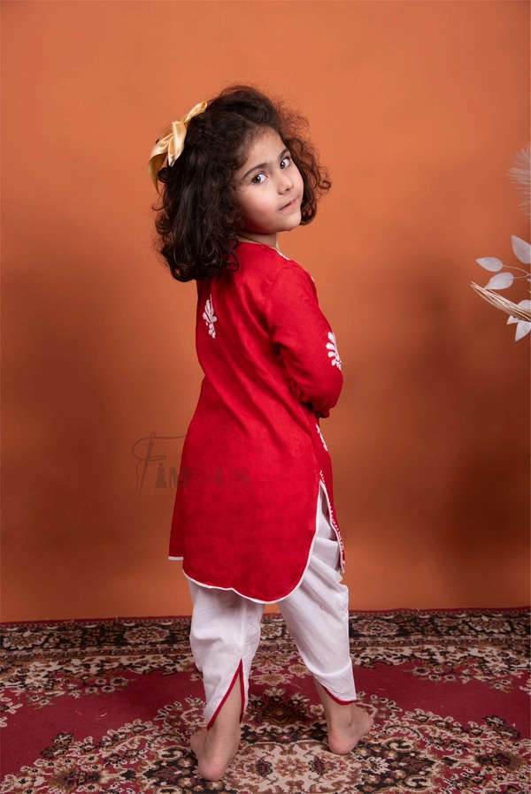 Red Chikankari Kidswear Dhoti Set - Red, 34
