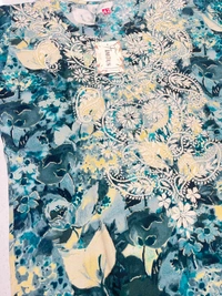 Reyon Gold Print Chikankari Straight Long Kurti - XL(42), Firoza Blue
