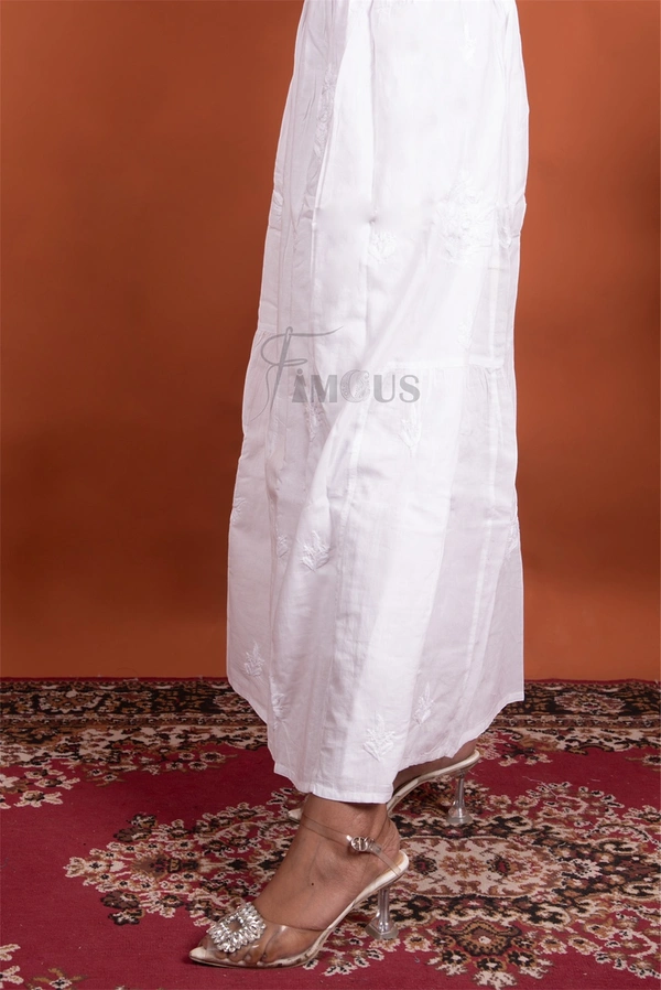Chikankari Long Skirt In Mulmul Cotton - White, Free Size