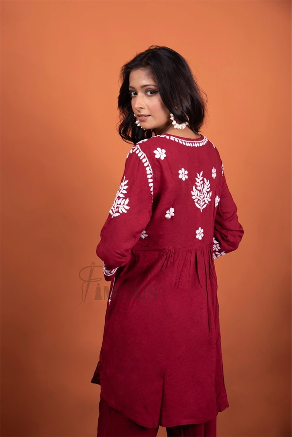 Maroon Chikankari Pocket Style Coord Set - Maroon, L(40)