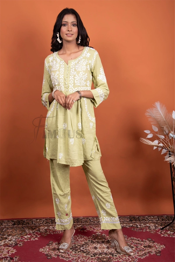 Fawn Chikankari Pocket Style Coord Set - Fawn, M(38)