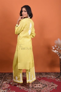 Dhani Chikankari Kurta Plazo Set - Dhani(Yellowish Green), XL(42)