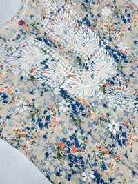 Mulmul Print Chikankari Stiched Kurti Plazo Set - Blue, XL(42)