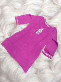 Magenta Pink Reyon Chikankari Kids Dress - Magenta Pink, 16