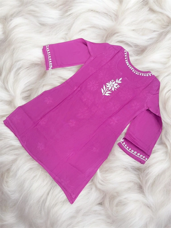 Magenta Pink Reyon Chikankari Kids Dress - Magenta Pink, 16