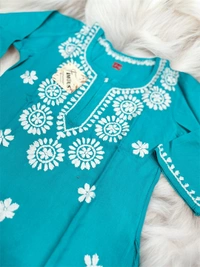 Firozi Blue Reyon Chikankari Kids Dress - Firozi Blue, 18