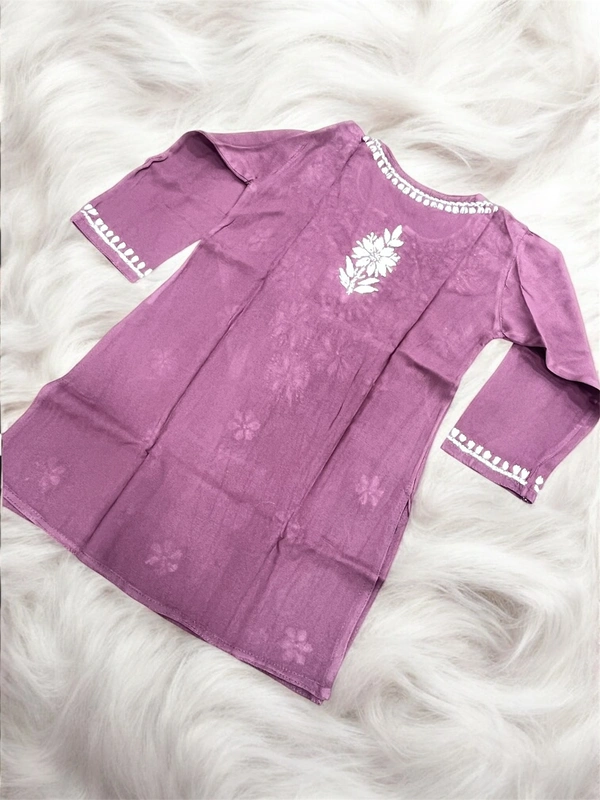 Dark Wine Reyon Chikankari Kids Dress - Dark Wine, 22