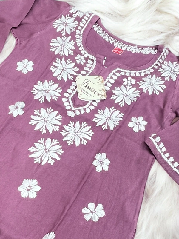 Dark Wine Reyon Chikankari Kids Dress - Dark Wine, 30