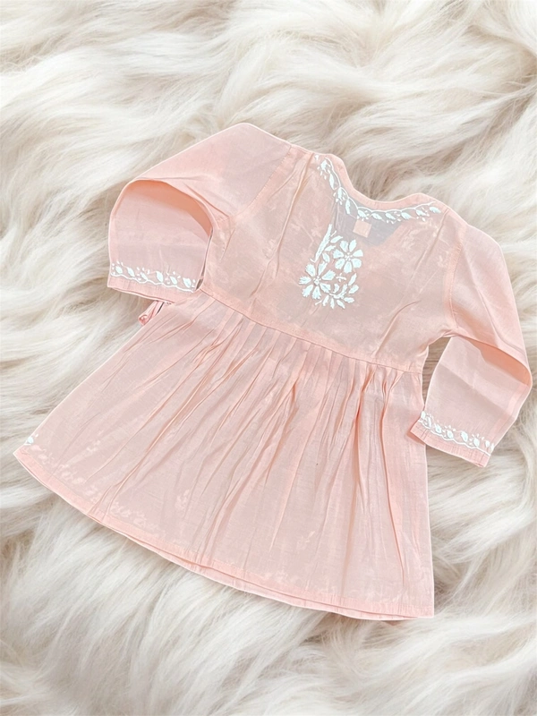 Peach Angarkha Style Chikankari Kids Dress - Peach, 34