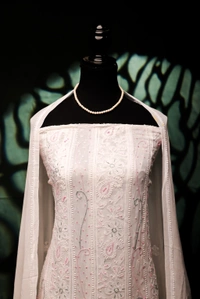 Premium Chikankari Anarkali And Dupatta Set - Off White, Semi Stiched