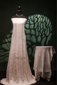 Premium Chikankari Anarkali And Dupatta Set - Off White, Semi Stiched