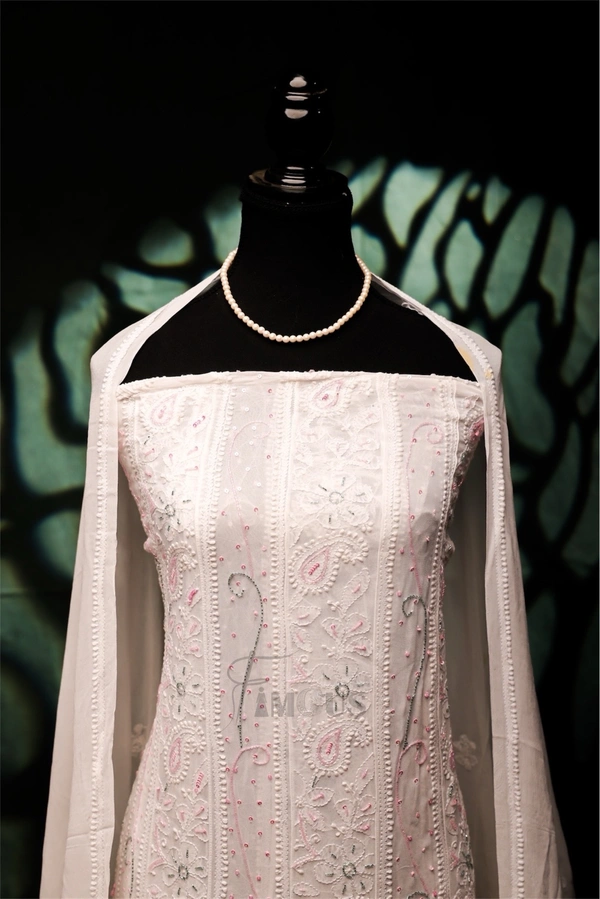 Premium Chikankari Anarkali And Dupatta Set - Off White, Semi Stiched