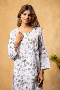 Beautiful Chikankari Mulmul Print Kurti Plazo Set-Mehndi  - 4XL(48), Mehndi Print