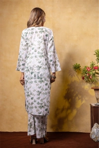 Beautiful Chikankari Mulmul Print Kurti Plazo Set-Mehndi  - 4XL(48), Mehndi Print