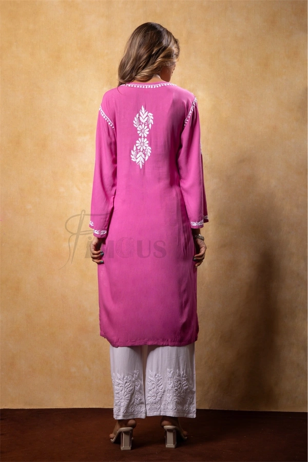 Magenta Chikankari Kali Style Long Kurti  - M(38), Magenta