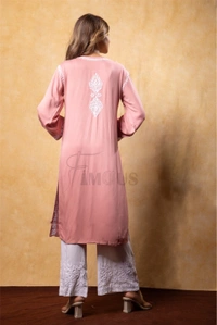 Peach Chikankari Satin Reyon Long Kurti  - 4XL(48), Peach
