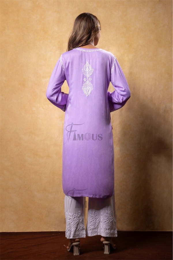 Lilac Chikankari Satin Reyon Long Kurti  - 4XL(48), Lilac