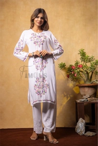 Nargis Chikankari Multi Embroidered Long Kurta - White - 3XL(46), White