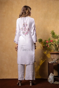 Nargis Chikankari Multi Embroidered Long Kurta - White - 3XL(46), White