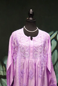 Lilac Elegant Chikankari Semi-Stitched Gown With Dupatta - Lilac, Semi Stiched