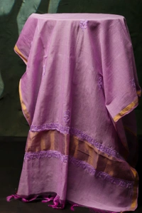 Lilac Elegant Chikankari Semi-Stitched Gown With Dupatta - Lilac, Semi Stiched