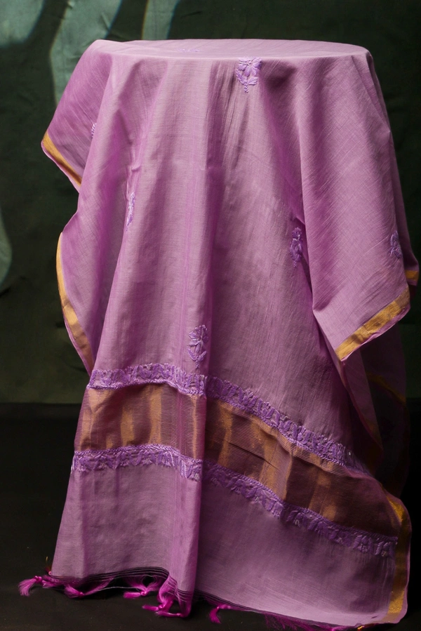 Lilac Elegant Chikankari Semi-Stitched Gown With Dupatta - Lilac, Semi Stiched