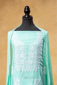 Sea Green Chikankari Unstiched Suit In Modal Fabric - Unstiched, Sea Green