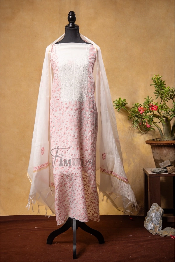 Off White Chikankari  Jaalwork Unstiched Dress - Cream, Unstiched