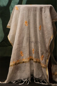 Creamy White Mul Chanderi Unstich Dress - Off White, Unstiched