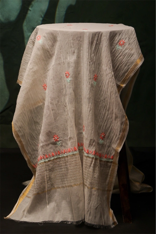 Off White Soft  Mul Chanderi Unstich Dress - Off White, Unstiched