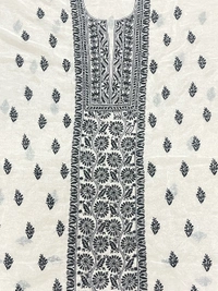Premium Chikankari White/BlackOrganza Kurta Dupatta  Set - Off White, Unstiched