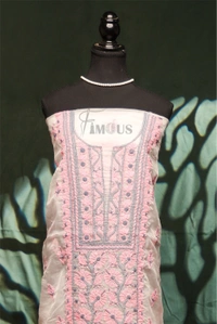 Premium Chikankari White And Pink Threads  Kurta Dupatta  Set - Off White, Unstiched