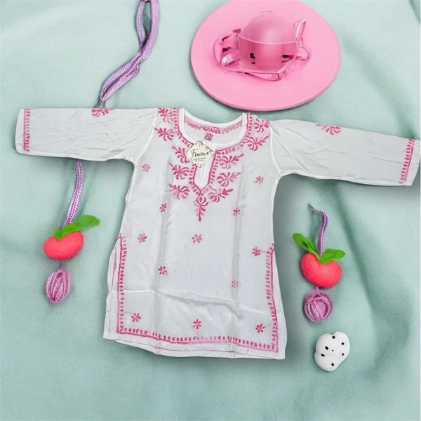Kids Chikankari Kurti Gharara Set(Pink) - White, 30