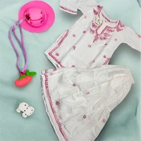 Kids Chikankari Kurti Gharara Set(Pink) - White, 30