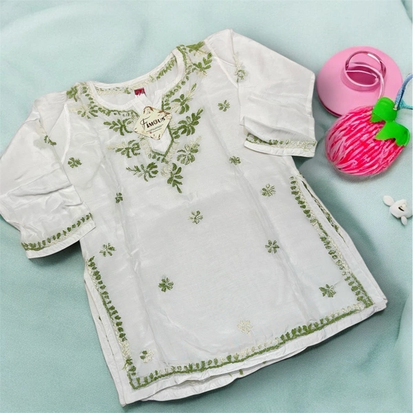 Kids Chikankari Kurti Gharara Set(Mehndi) - White, 20