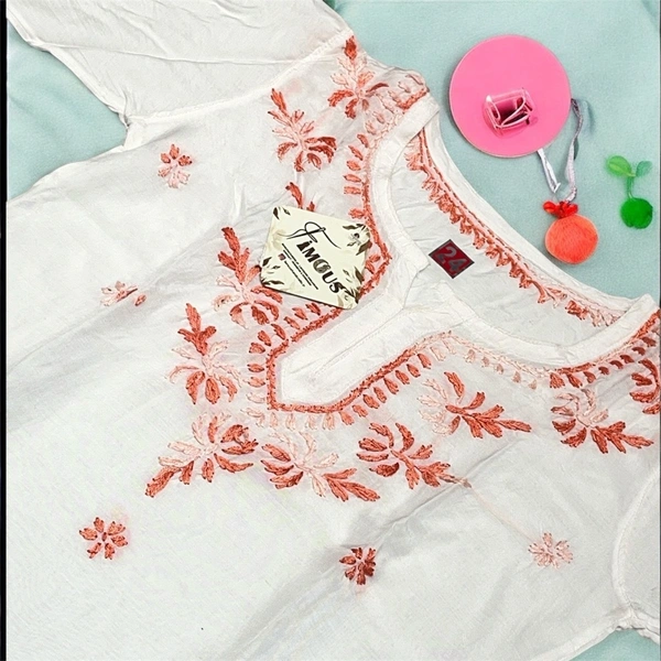 Kids Chikankari Kurti Gharara Set(Peach) - White, 22