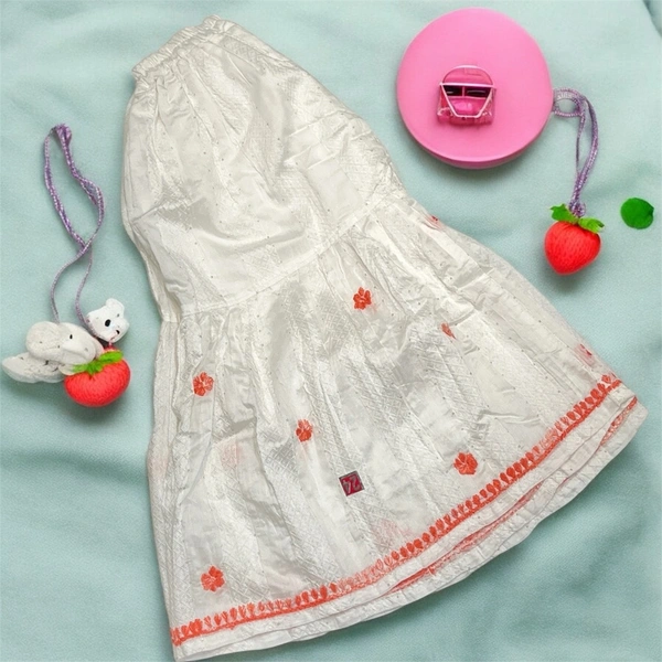 Kids Chikankari Kurti Gharara Set(Peach) - White, 22