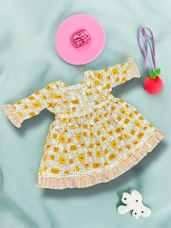 Kids Chikankari  Co-ord Sets In Mulmul Print(Mustard Yellow) - 24, Mustard Yellow